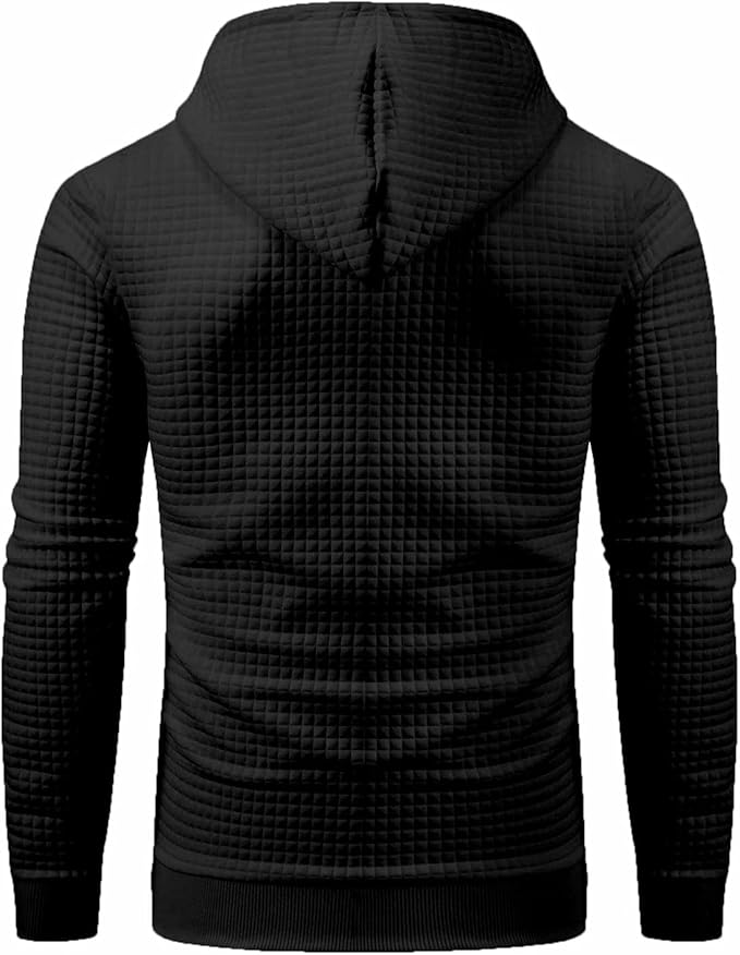 Men's Pullover Hoodies Plaid Jacquard Long Sleeve Drawstring Hipster Casual Hooded Sweatshirts with Kanga Pockets