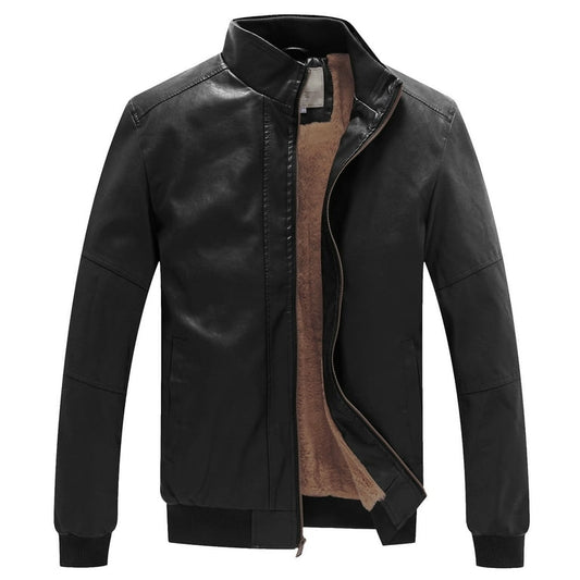 Men's Leather Jacket Fleece Lined Bomber Faux Leather Jacket